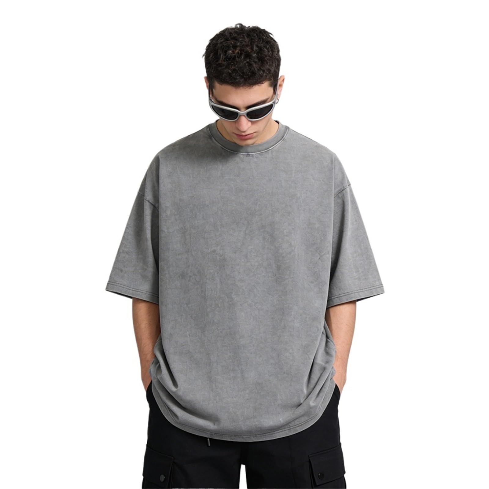 Camiseta Hombre Camisetas de Gran tamaño for Hombre, 5 Piezas, Ropa Calle con Ajuste Holgado, Cuello Redondo Retro, Verano sólida Talla Grande