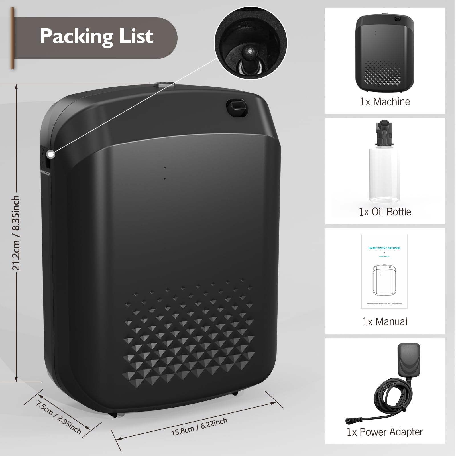 Yofuly – Diffuseur d'huiles essentielles sans eau, machine à air parfumé intelligent pour la maison, diffuseur de parfum d'air froid pour grande surface, spa, bureau et entreprise, couverture de 1 500