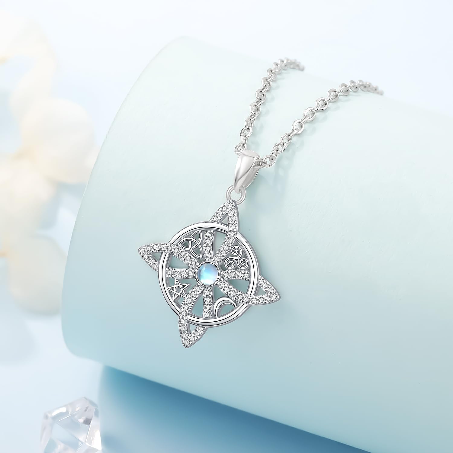 Keltische Halskette Damen Silber 925 Hexenknoten Anhänger Schmuck für Frauen