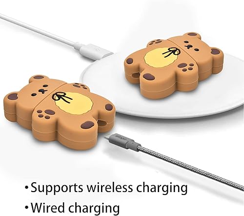 Miniatura 4 de Lindas fundas para AirPods con llavero de oso de dibujos animados, diseño de oso de galleta, funda de silicona protectora completa compatible con