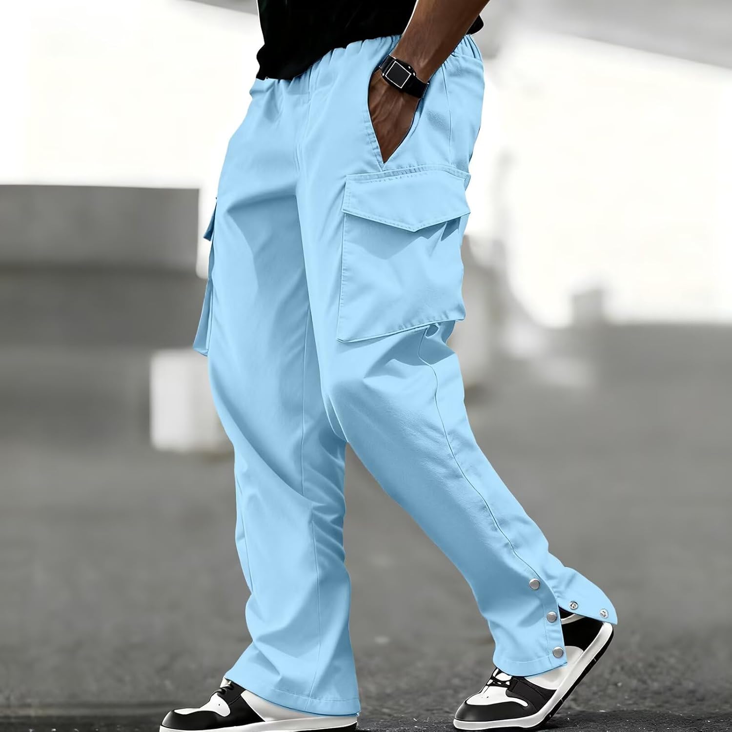 Men's Casual Cargo Pants Workout Joggers Lightweight Sweatpants Hiking Drawstring Tactical Pants with Multi Pockets