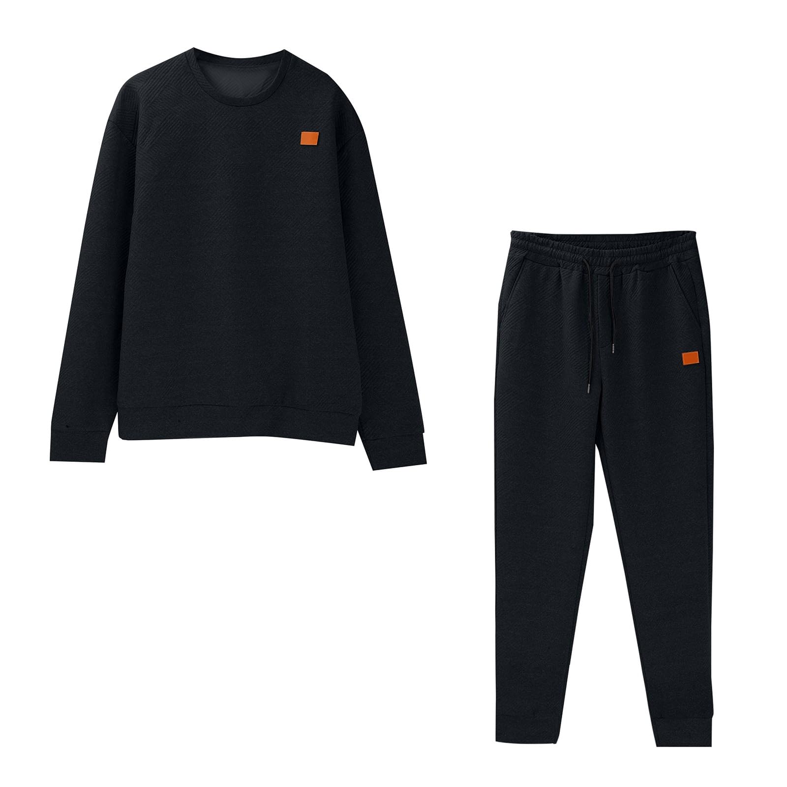 Conjunto de chándal de ajuste holgado para hombre, conjunto completo de dos piezas, color liso, cuello redondo, sudadera casual y pantalones deportivos con bolsillos para uso diario casual y