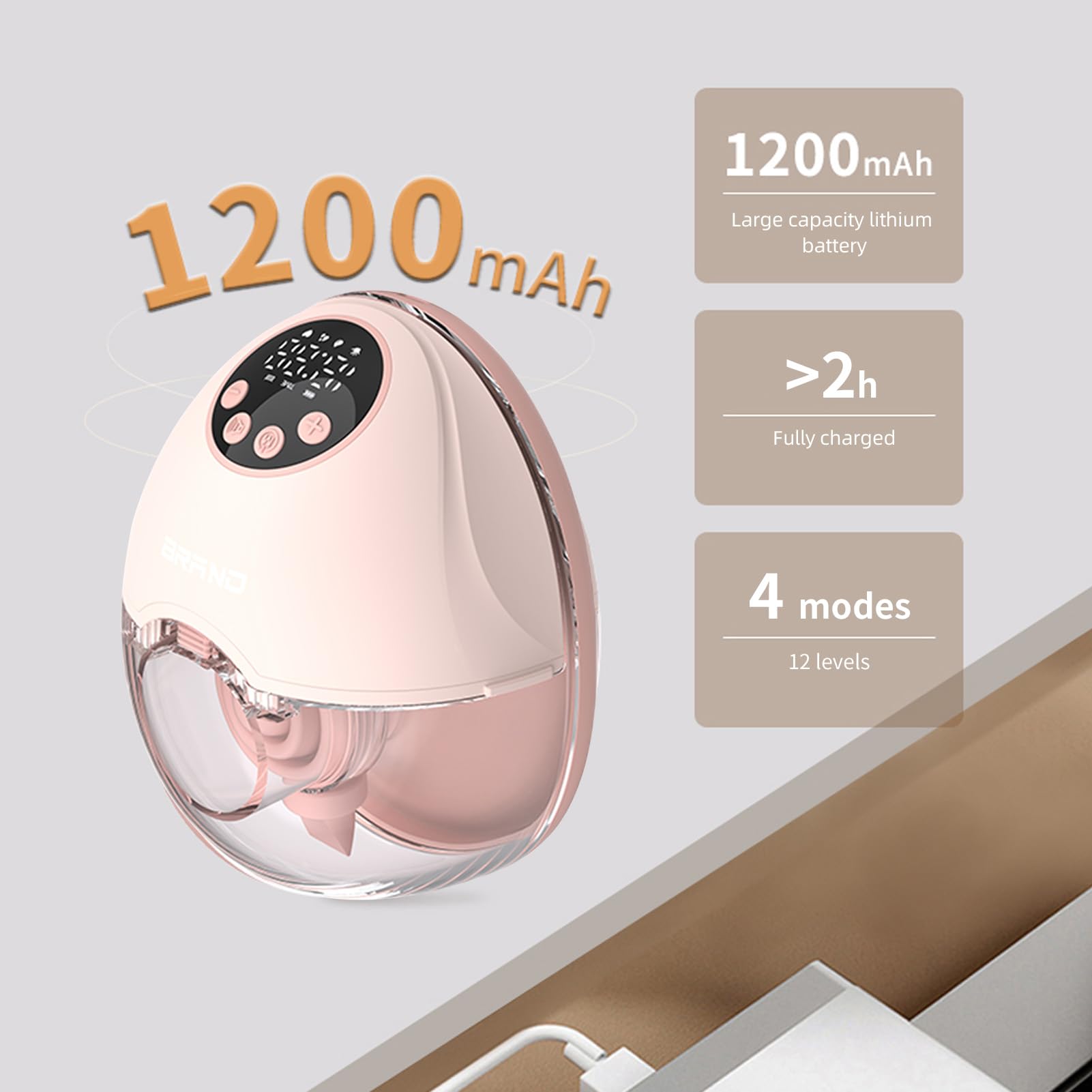 Luocute Tire-lait Portable, Tire-lait électrique Mains Libres avec 4 Modes 12 Niveaux, Double Bride Scellée, sans BPA, capacité de 160 Ml, Batterie Intégrée de 1200 MAh, pour les Voyages (Double