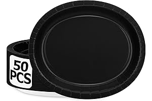 QZYL 50 Count Black Large Paper Plates, 12.2'' X 10.2'' Oval Disposable Paper Plates