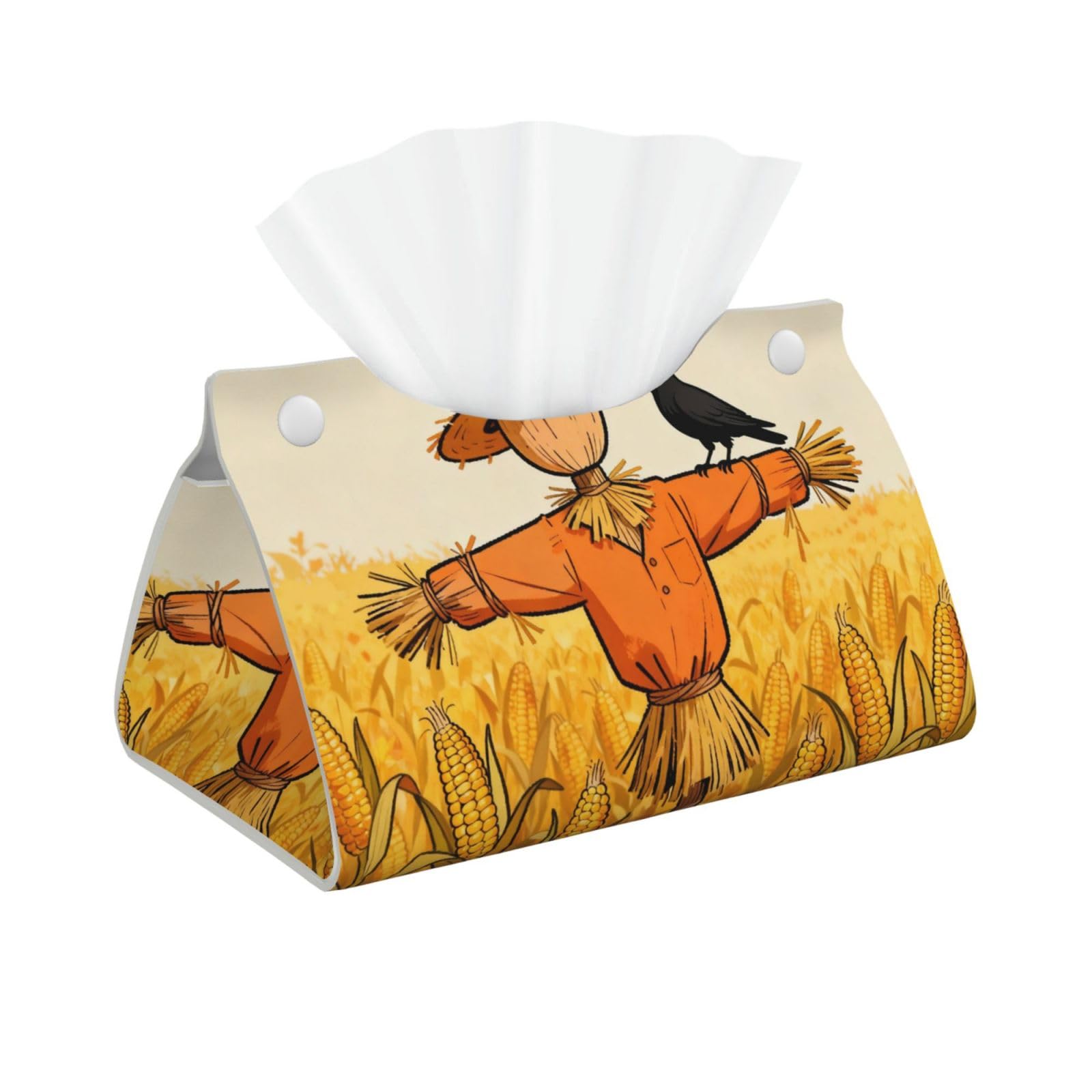 Scarecrow Crow Long Leather Tissue Box Cover-Waterproof PU Leather Tissue Holder for Bathroom, Decorative Rectangular Tissue Case
