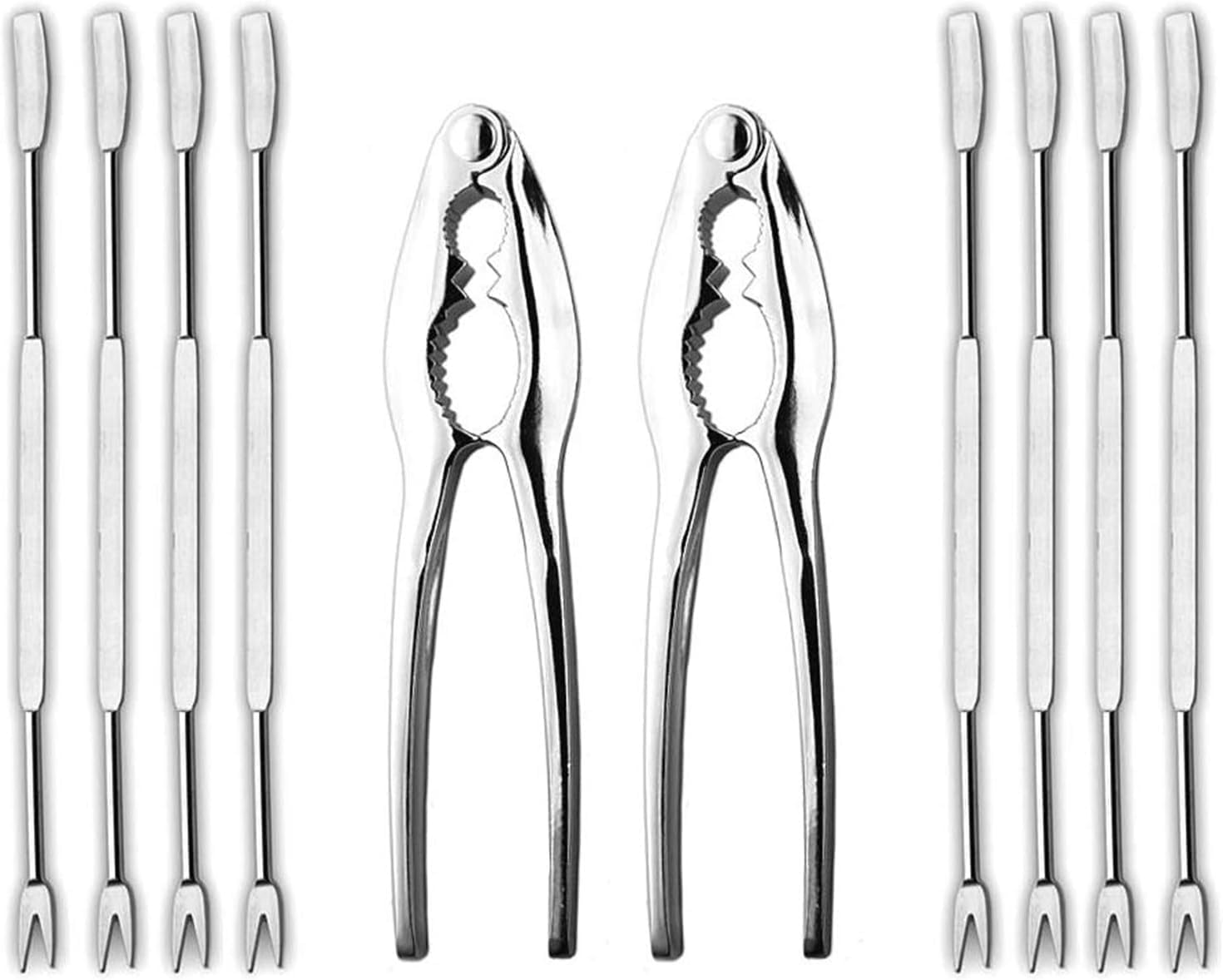 Lobster Crackers and Picks Set, 10-Piece Crab Leg Cracker Tools - Stainless Steel Seafood Crackers & Forks Nut Cracker Set - Dishwasher Safe