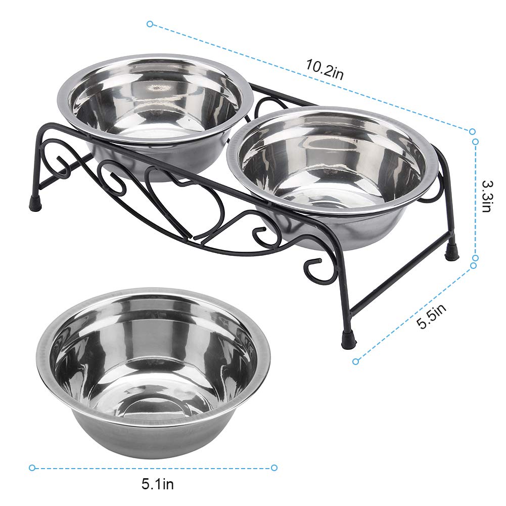Gamelles surélevées pour chien, en acier inoxydable, double distributeur d'eau pour animal domestique, bol avec support en fer rétro pour chiens, chats et chiots de petite ou moyenne taille