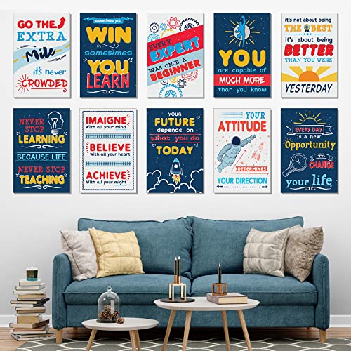 Image of Chaka Chaundh Motivational Wall Posters (Set of 10) - For Room, Boys - Inspirational Chalkboard Design (18 X 12 Inches) (Blue & White)