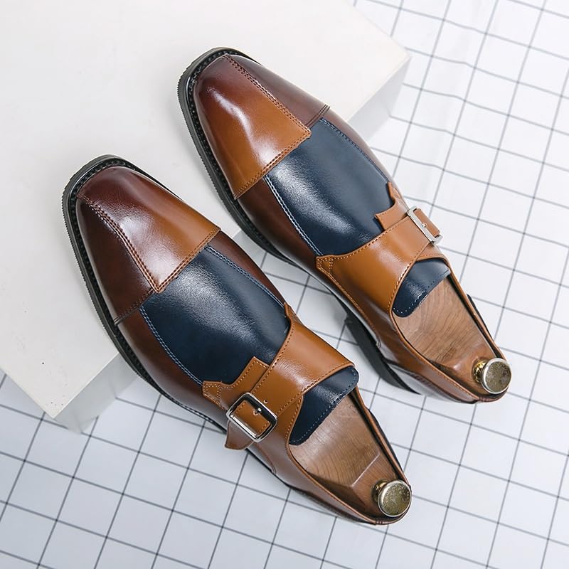 Dress Oxford Formal Shoes for Mens Two Tone Monk Leather Party Slip-on Pointed Toe Low Top Prom3