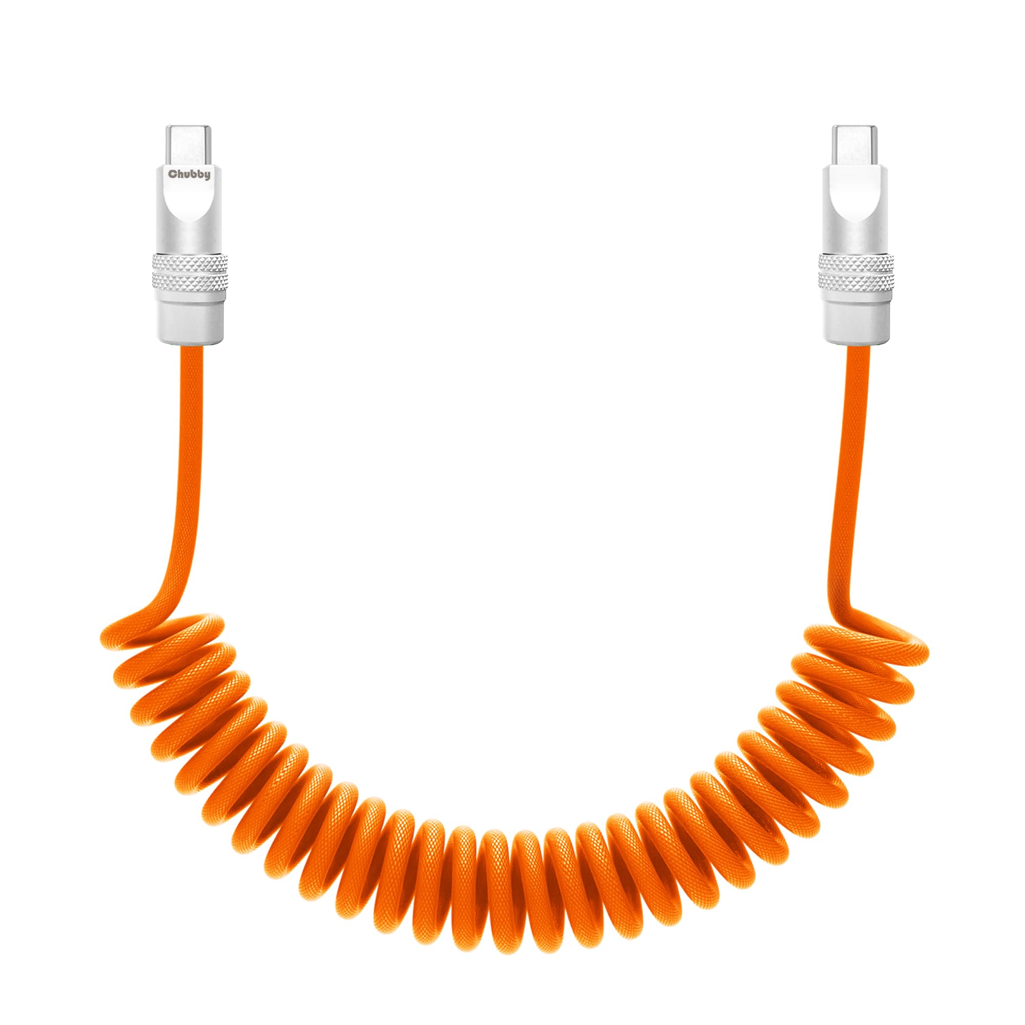 chubbycableCurly Chubby Retractable Fast Charging Cable 240W Coiled Charger Cord for Car Durable USB C Cable Compatible with iPhone 16/15 Series, Orange, Type-C to Type-C, 1.3FT-2.3FT