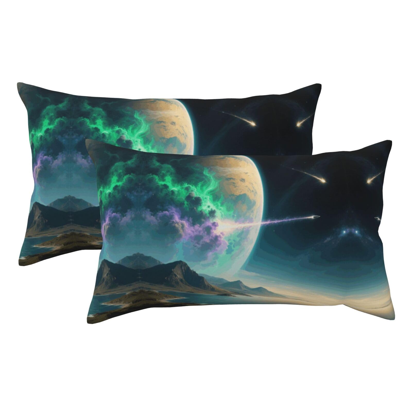Nature Outer Space Galaxy Starry Night Luxury King Pillowcases Set of 2, Plush Velvet Feel Pillow Covers with Hidden Zipper, Skin & Hair Friendly, 20x36 Inches Pillow Cases for Sleeping Gift