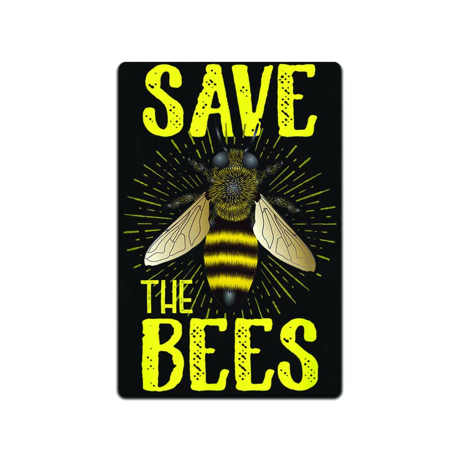 Save The Bees Honeybee 12 X 8 Tin Metal Sign Décor Garden Honeycomb Bumble Dandelion Queen Honey Yard Spring Summer Butterfly Wildflower Honeybee Pollinator Indoor Outdoor Rock MS082