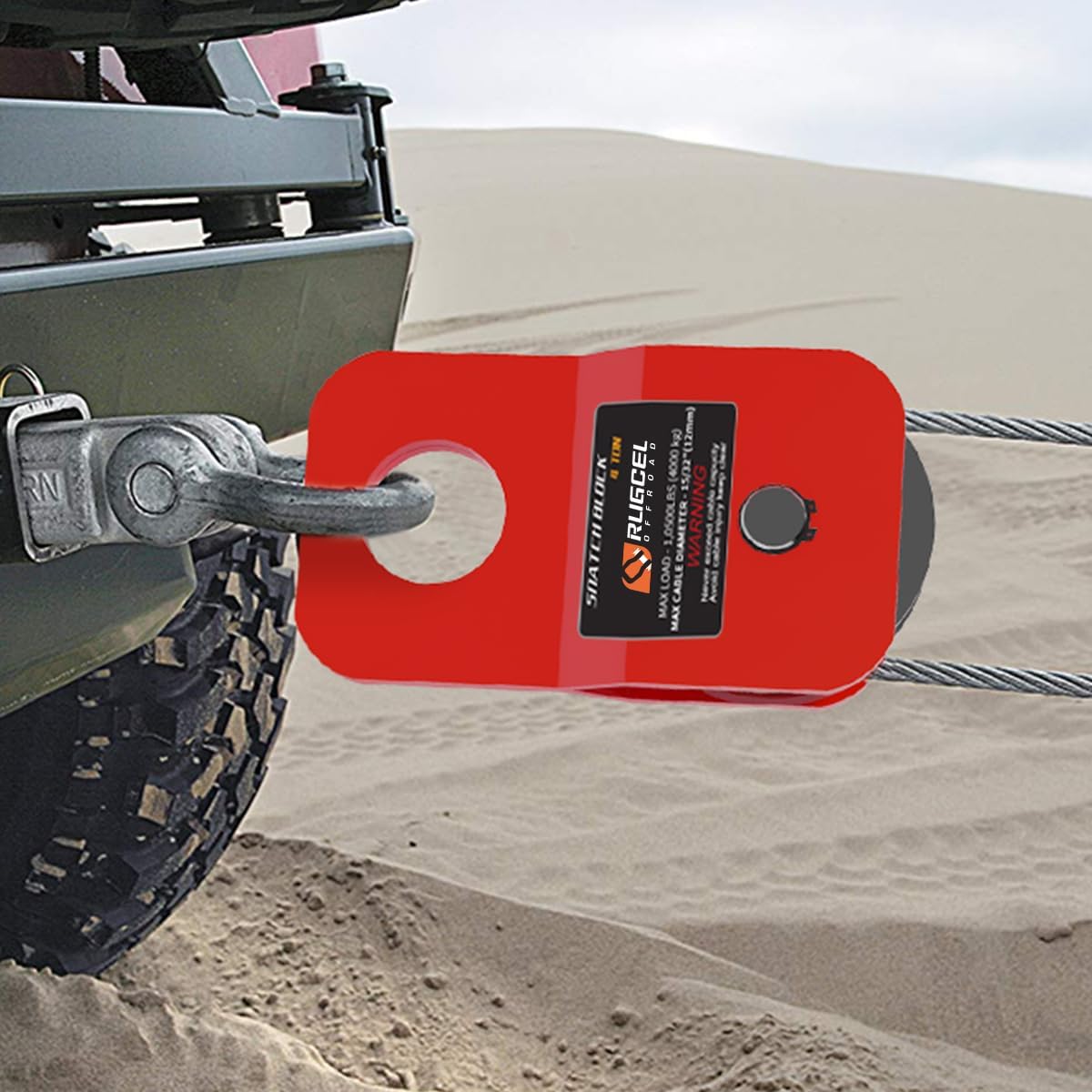 RUGCEL 4.8T Snatch Block, 10500lb (red), for Synthetic Rope or Steel Cable