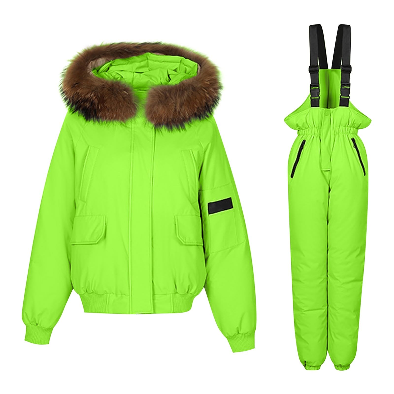 Combinaison de Ski 2 pièces pour Femme - Combinaison de Neige pour Femme - Imperméable - Veste de Snowboard - Fluffy - Épaisse - Manteau en Duvet - pour Le Ski - Veste matelassée