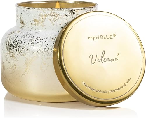 Capri Blue Glimmer Signature Jar Vela perfumada de volcán con portavelas de vidrio degradado, vela de aromaterapia de lujo, 19 onzas, blanco y