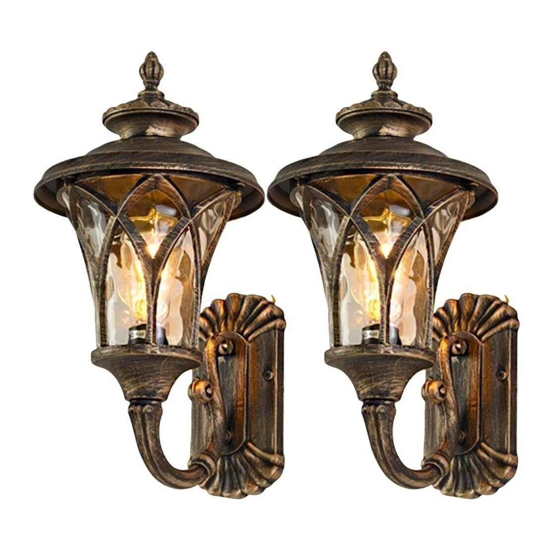 CVdrtyED Outdoor Wall Lights 17.3" Outdoor Wall Lamp Retro Waterproof Sconce Aluminum Light Exterior Glass Lantern for Villa Garden Durable Porch(Bronze,2 Pack)