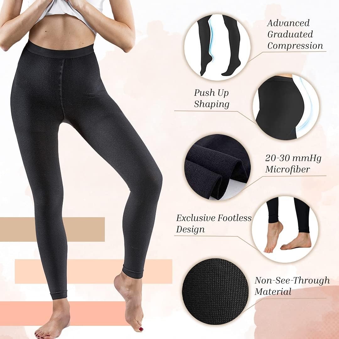 Terramed Advanced Graduated Compression Leggings Women | 20-30 mmHg Footless Microfiber Leggings Tights - Image 5