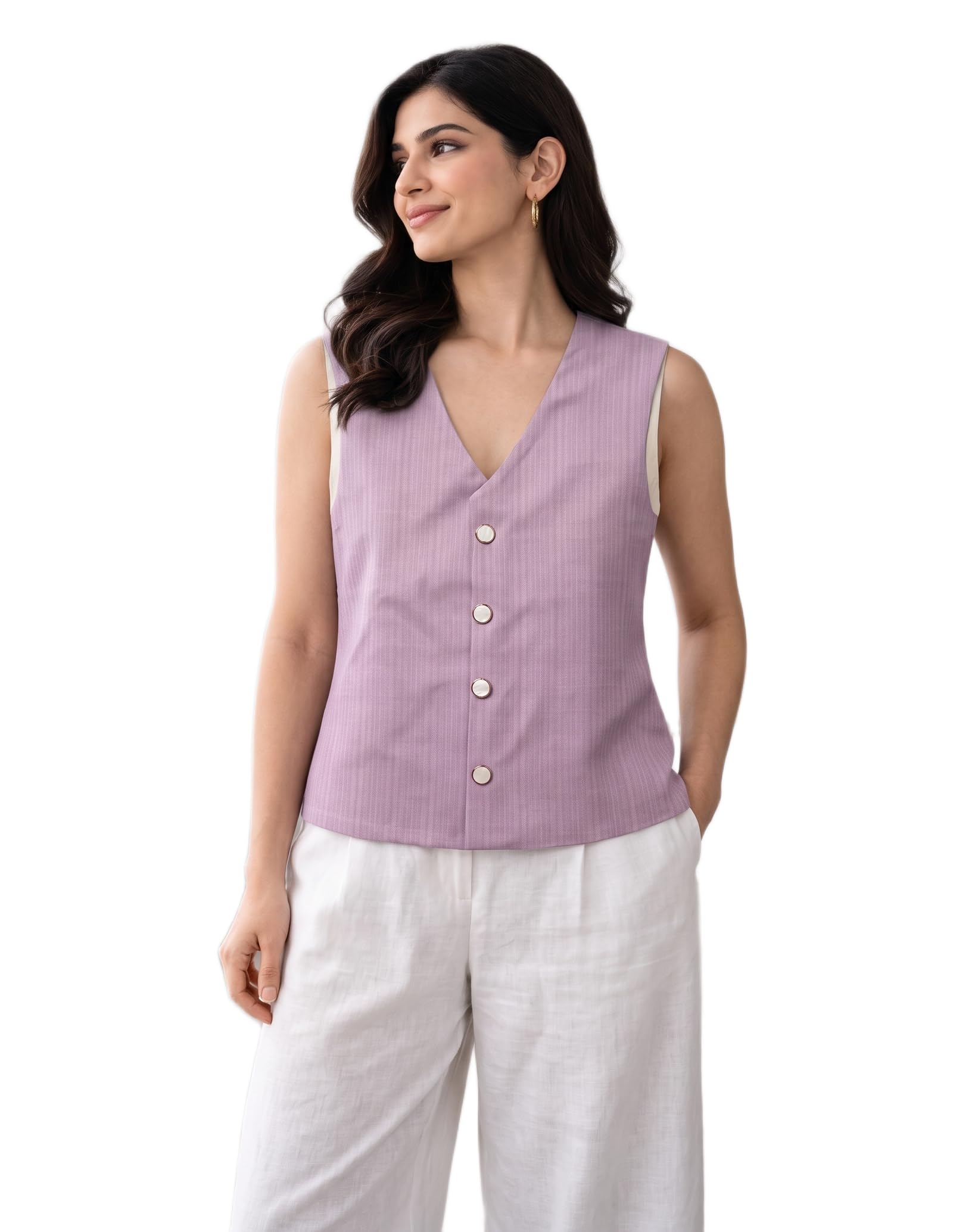 Women's Lavender Modern Waistcoat Vest Top Sleeveless V-Neck Tailored-image-34