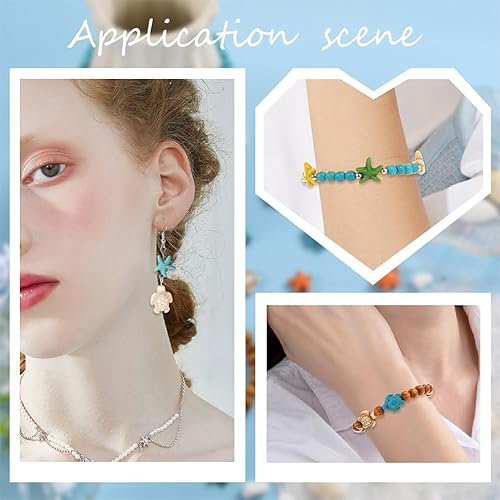 Miniatura 5 de SUNNYCLUE 1 caja de 160 cuentas de tortuga de estrella de mar a granel tortuga sintética turquesa océano animal colorido tortugas cuentas para hacer