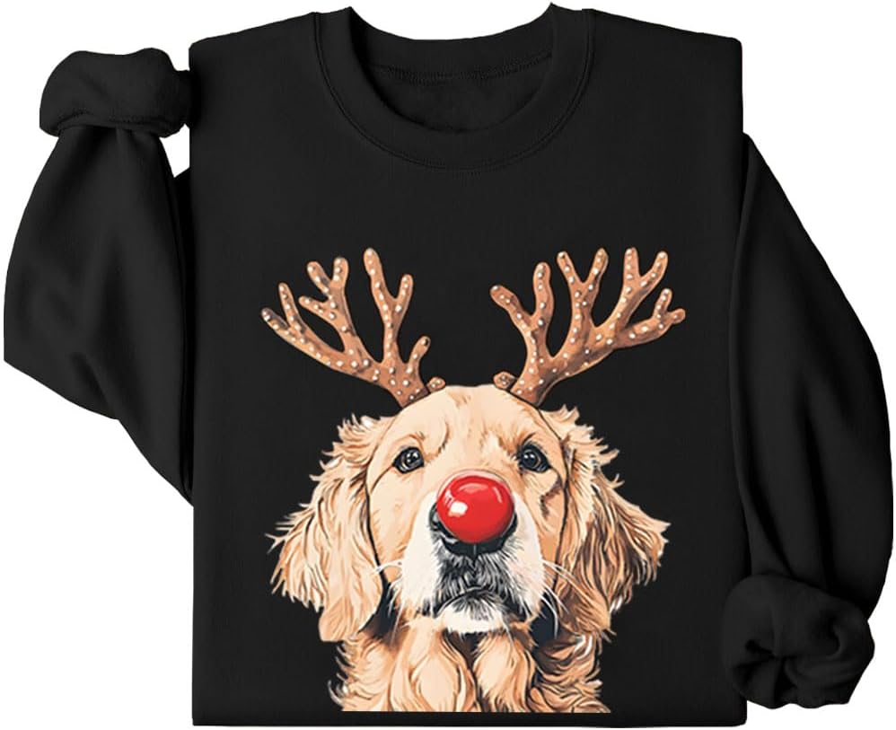Golden Retriever Christmas Sweatshirt Golden Retriever Reindeer Christmas Hoodie Long Sleeve Adult Unisex Shirts