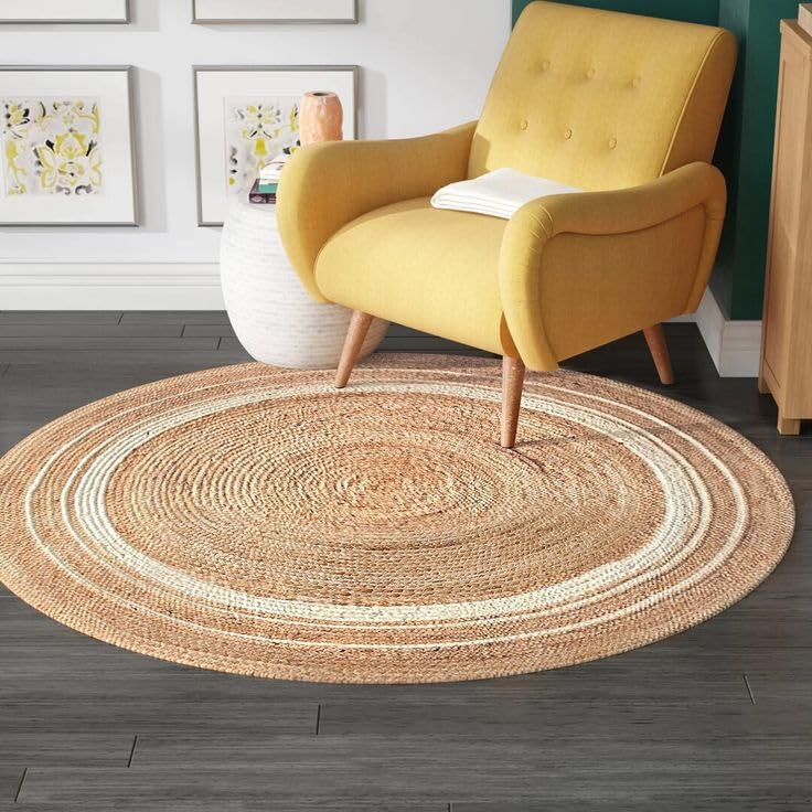 V.V.S.Enterprises, Jute Carpet for Living Room, Bedroom Rug, Hallway and Entryway Mat, Handwoven Area Rug for Interior Styling and Room Décor, 3x3 Fee