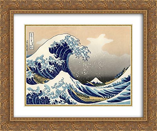 The Great Wave at Kanagawa 2X Matted 23x17 Gold Ornate Framed Art Print by Katsushika Hokusai