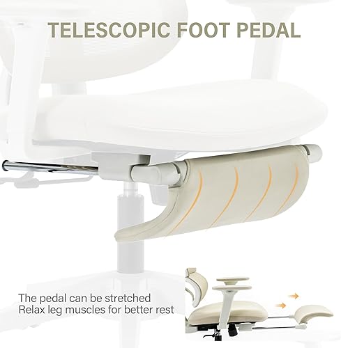 Miniatura 4 de Silla de oficina de malla con reposapiés retráctil, silla de escritorio ergonómica, respaldo alto, reposabrazos ajustable, soporte lumbar, base