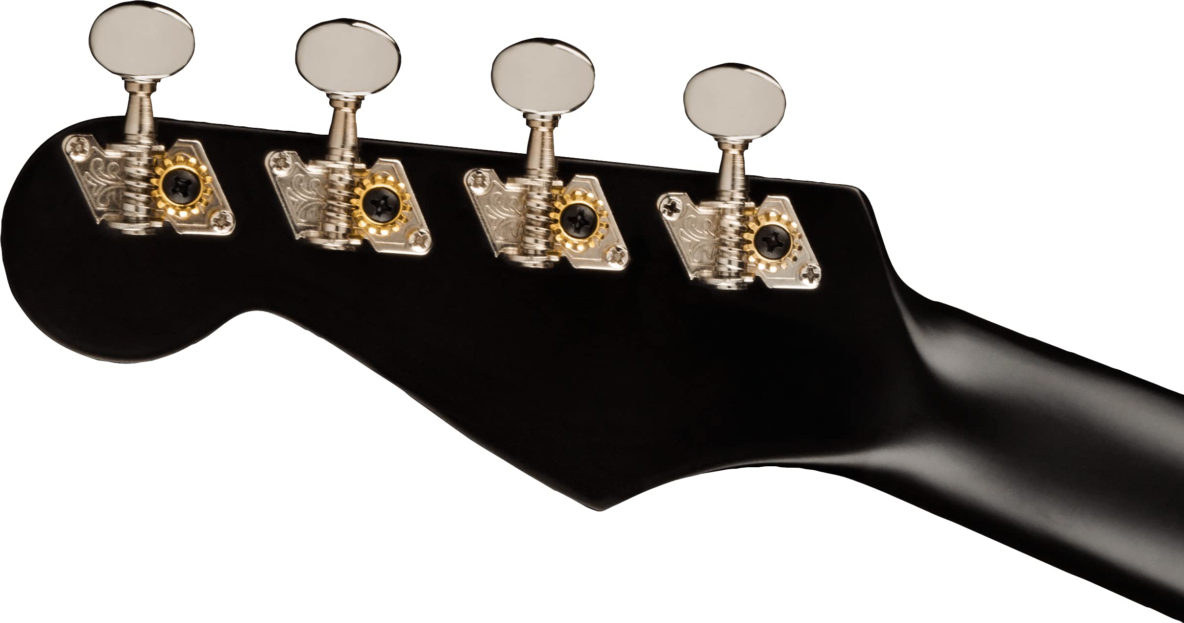 Fender Avalon Tenor-Ukulele für Erwachsene und Kinder, Eschenholz-Konstruktion, Walnuss-Griffbrett, Klassischer Fender Stratocaster Kopf, in Schwarz