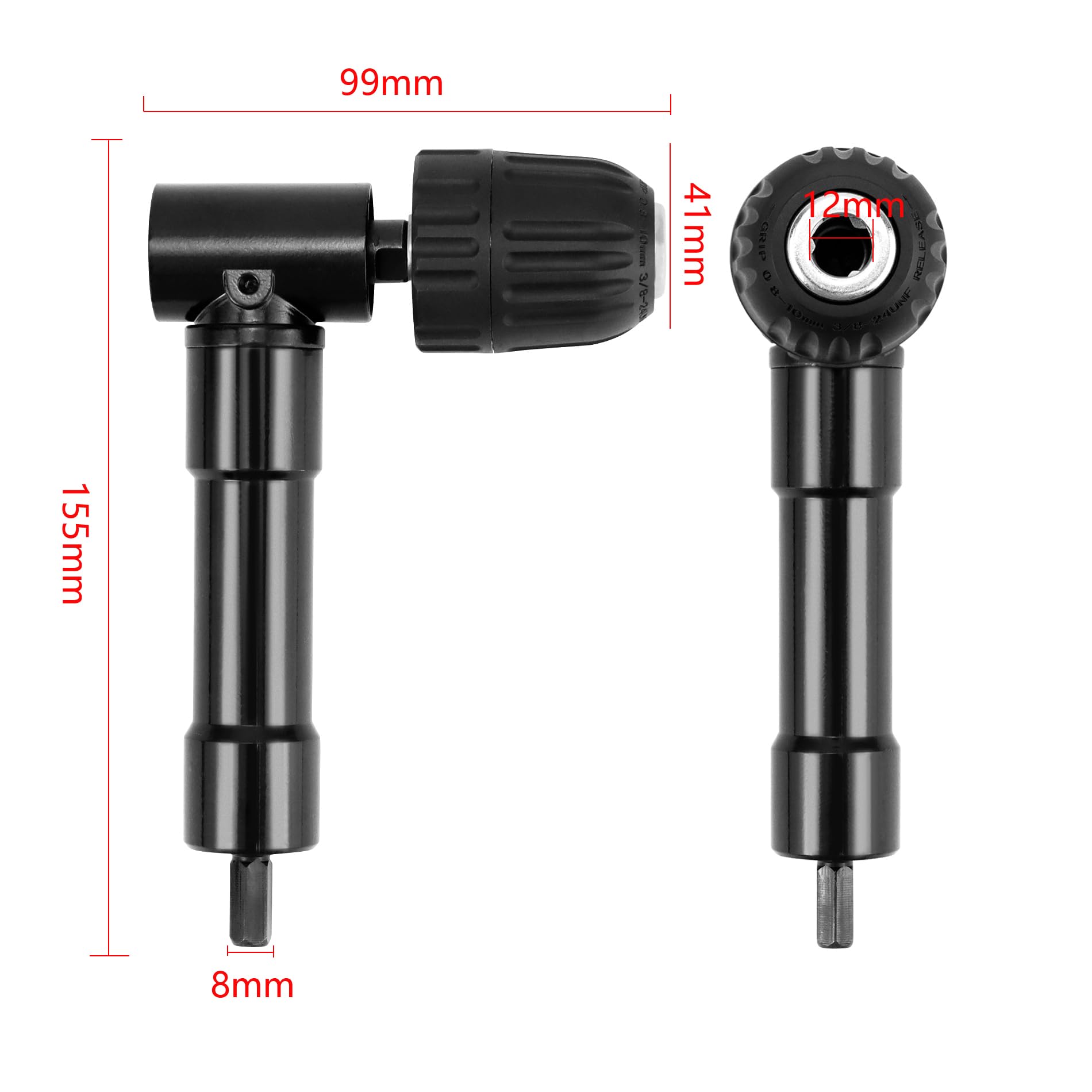 BIGP Adattatore a sgancio rapido per trapano senza chiave, campo di serraggio 0,8 – 10 mm, mandrino 90 gradi, adattatore per foratura angolare, mandrino universale in metallo con manico antiscivolo