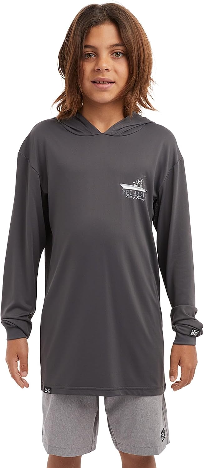 PELAGIC Youth Aquatek Let's Go Hooded Fishing Shirt, Long Sleeve, UPF 50+ Protection, Ultra Soft Feel