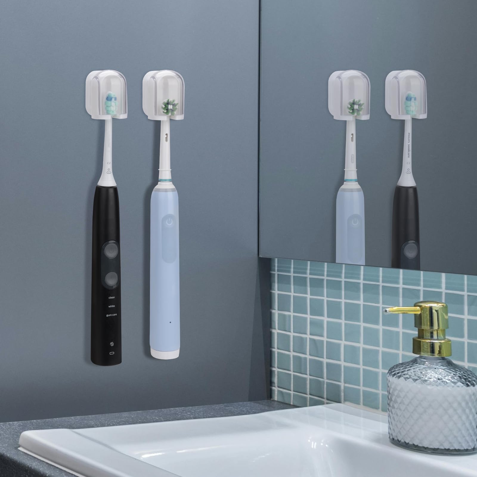 Lot De 4 Supports Muraux Pour Brosses à Dents Avec Couvercle - Adhésif Fort - Salle De Bain, Voyage - Blanc