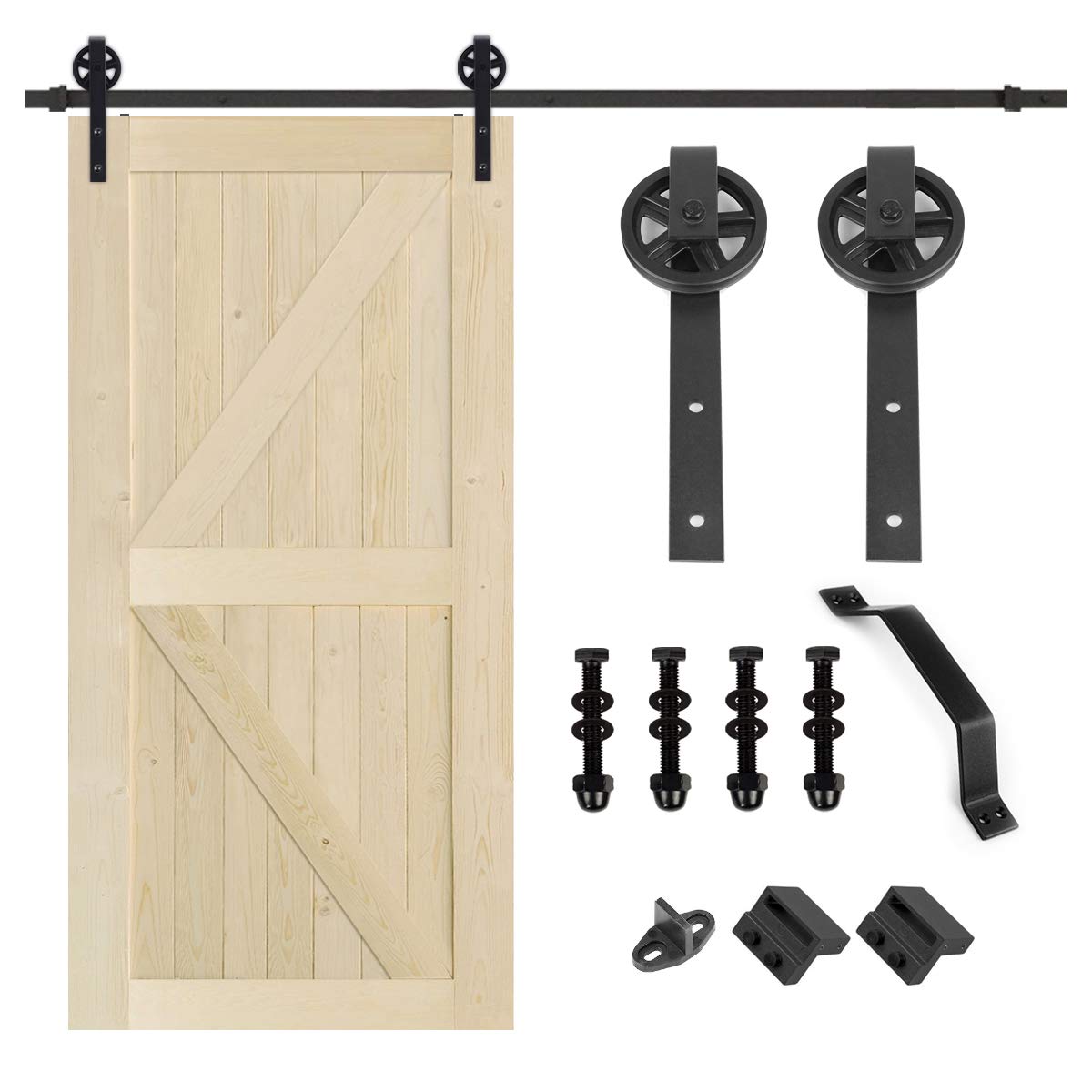 Buy S&Z TOPHAND 42 in. x 84 in. Unfinished British Brace Knotty Barn Door with 8FT Sliding Door