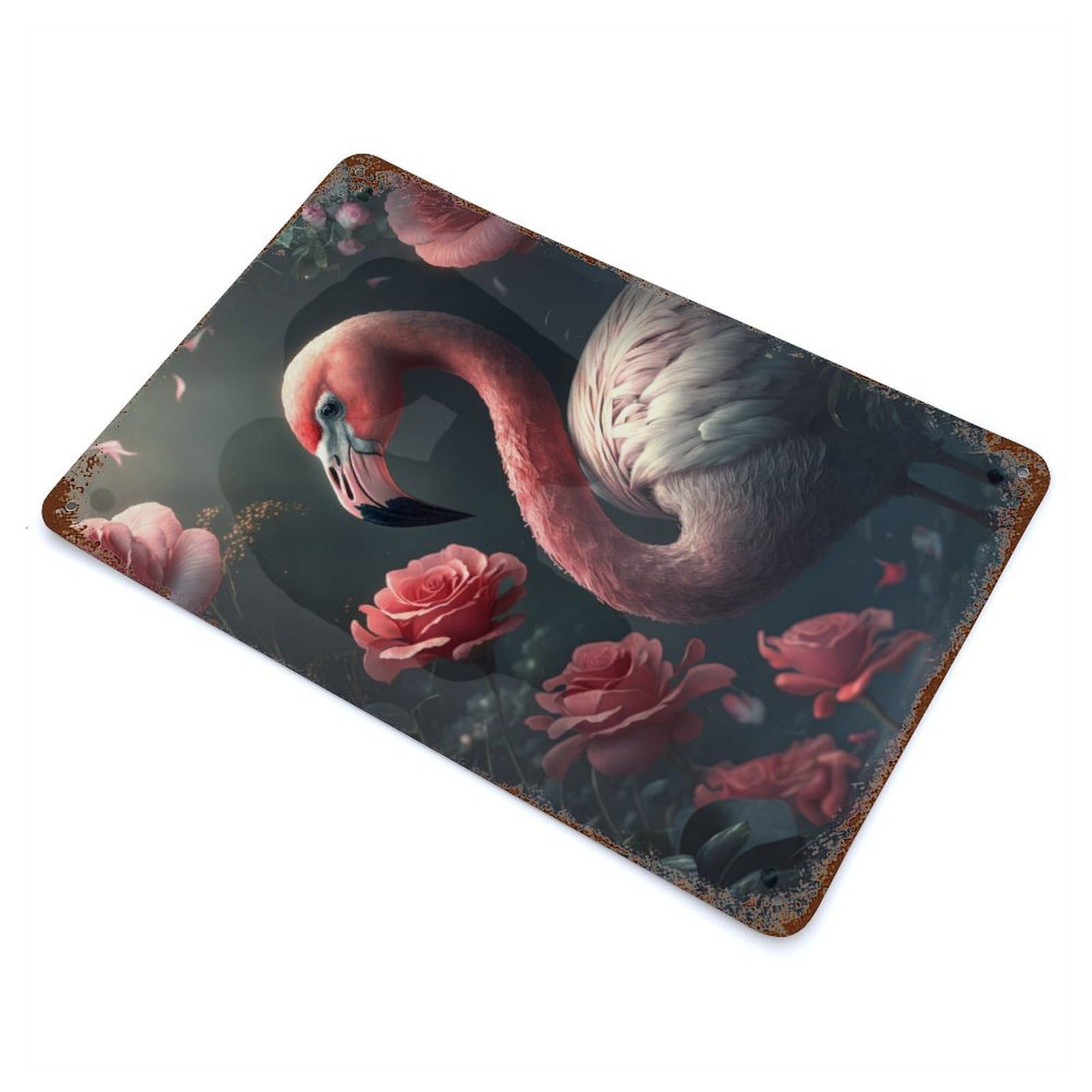 Retro Metal Sign Flamingo Floral Roses 11.8"x7.9", Retro Wall Decor for Living Room, Hallway And Home Decor