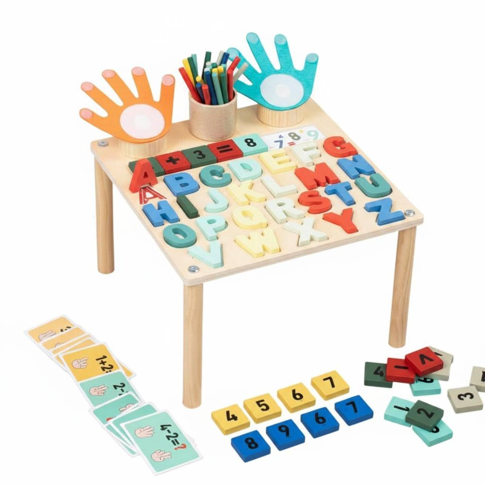 Children Learning Board Tavolo Interattivo Bambini Pannello Educativo Lavagna in Legno con Numeri Lettere E Spazio Scrittura per Coordinazione E Logica Adatto per Aula Nido Cameretta