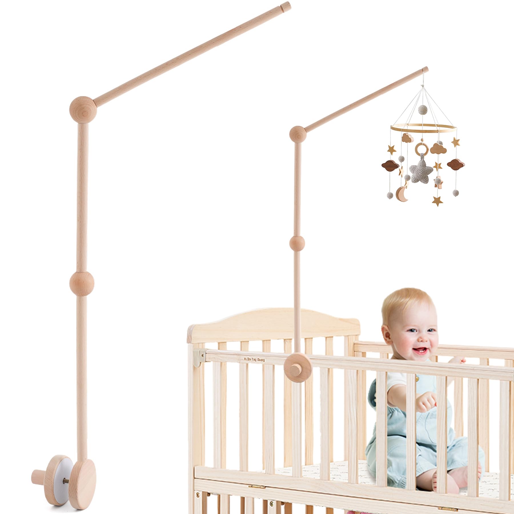 Baby Mobile Halterung für Babybett,Verstellbarer Mobile Halterung Wickeltisch für Kinderzimmer,Babybett Klingelhalterung,Mobiles Gestänge für Babybett für Aufhängung Windspiele Bettglocke
