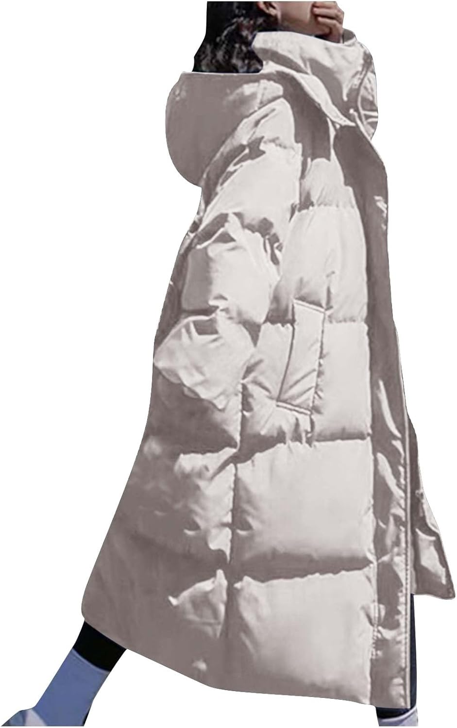 Firzero Women Jacket Winter Mid Length Thick Warm Coats Zipper Hooded Jackets Pocket Long Sleeve Outwear 2024