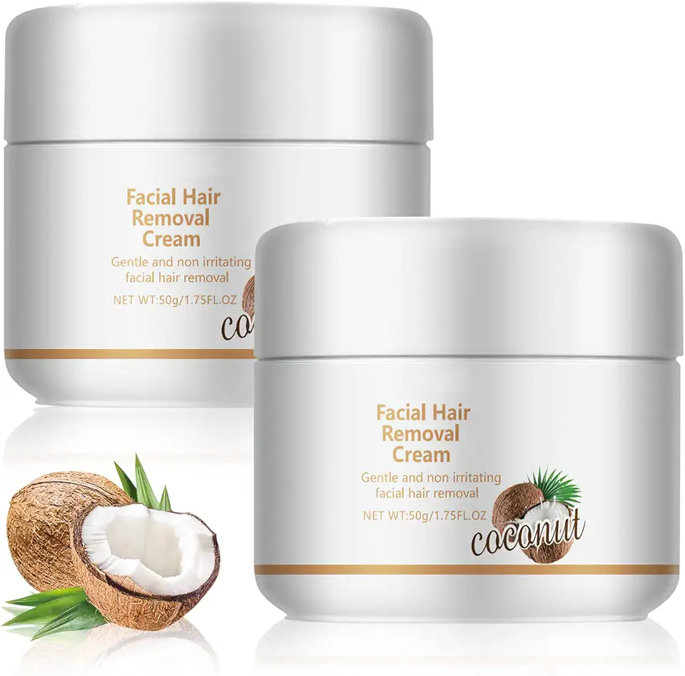 Facial Depilatory Cream, Coconut Hair Remover for Upper Lip and Chin for Face Hair Remover for Body Sensitive Skin Gentle and Non-Irritating,Body Hair Removal Cream for Women(2PCS)