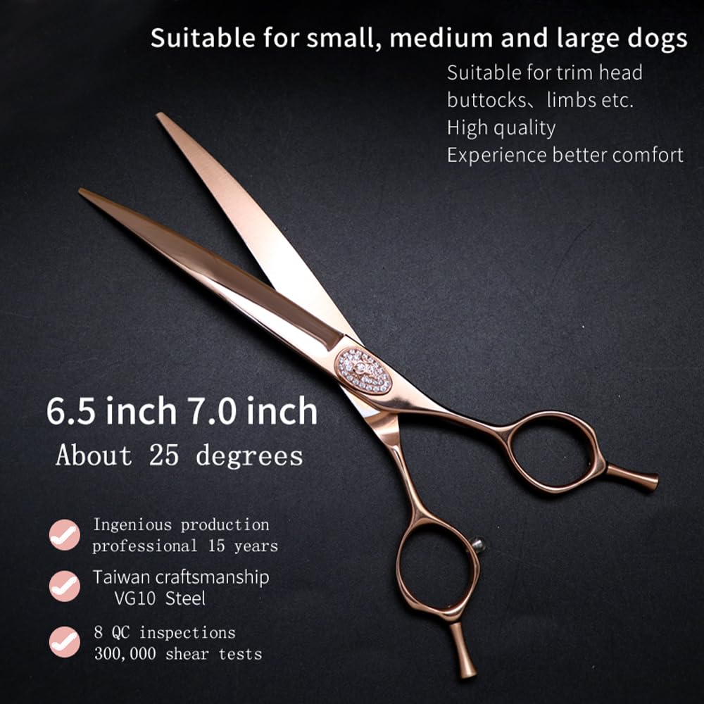 6,5 pulgadas tijeras curvas para mascotas vg10 tijeras de corte 25 grados curvas tijeras de belleza para perros de alta gama Corte champán oro