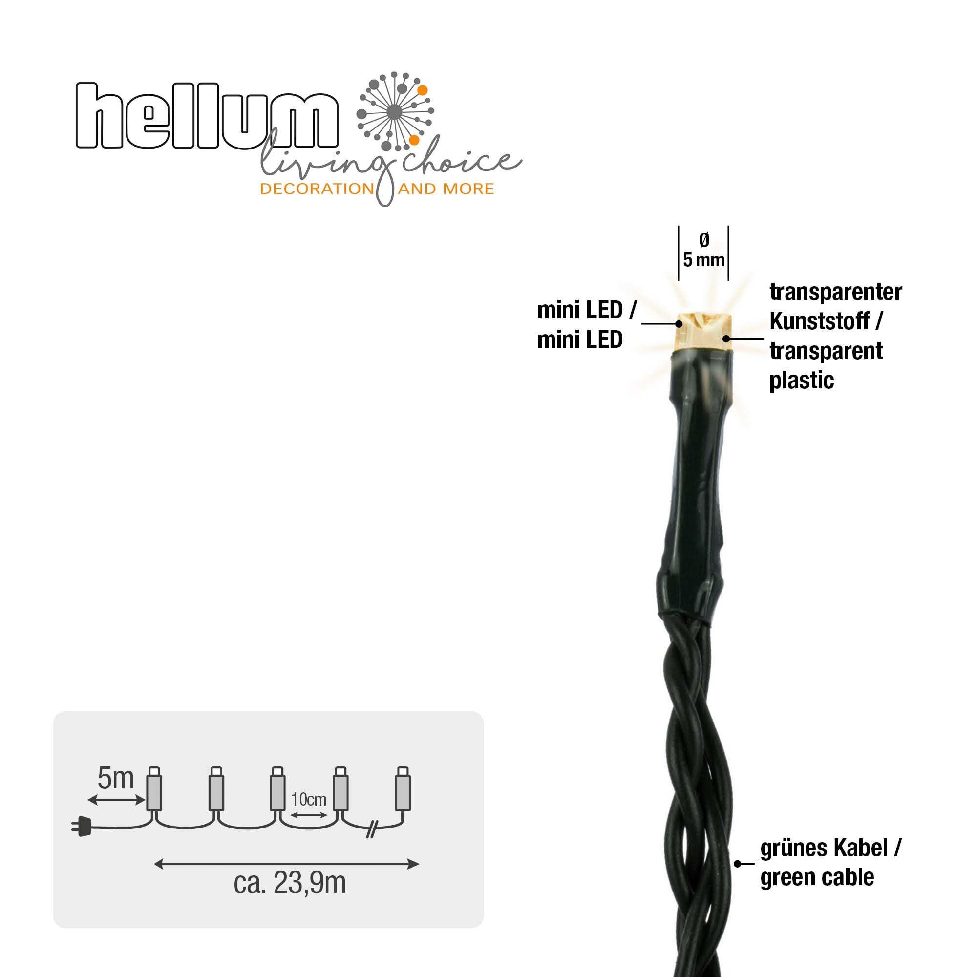 hellum LED Lichterkette Außen oder Innen, Fernbedienung mit Timer, Warmweiß, Lichterkette strombetrieben mit 240 LED, Weihnachtsbaumbeleuchtung mit Kabel in Grün <59 lm 151244