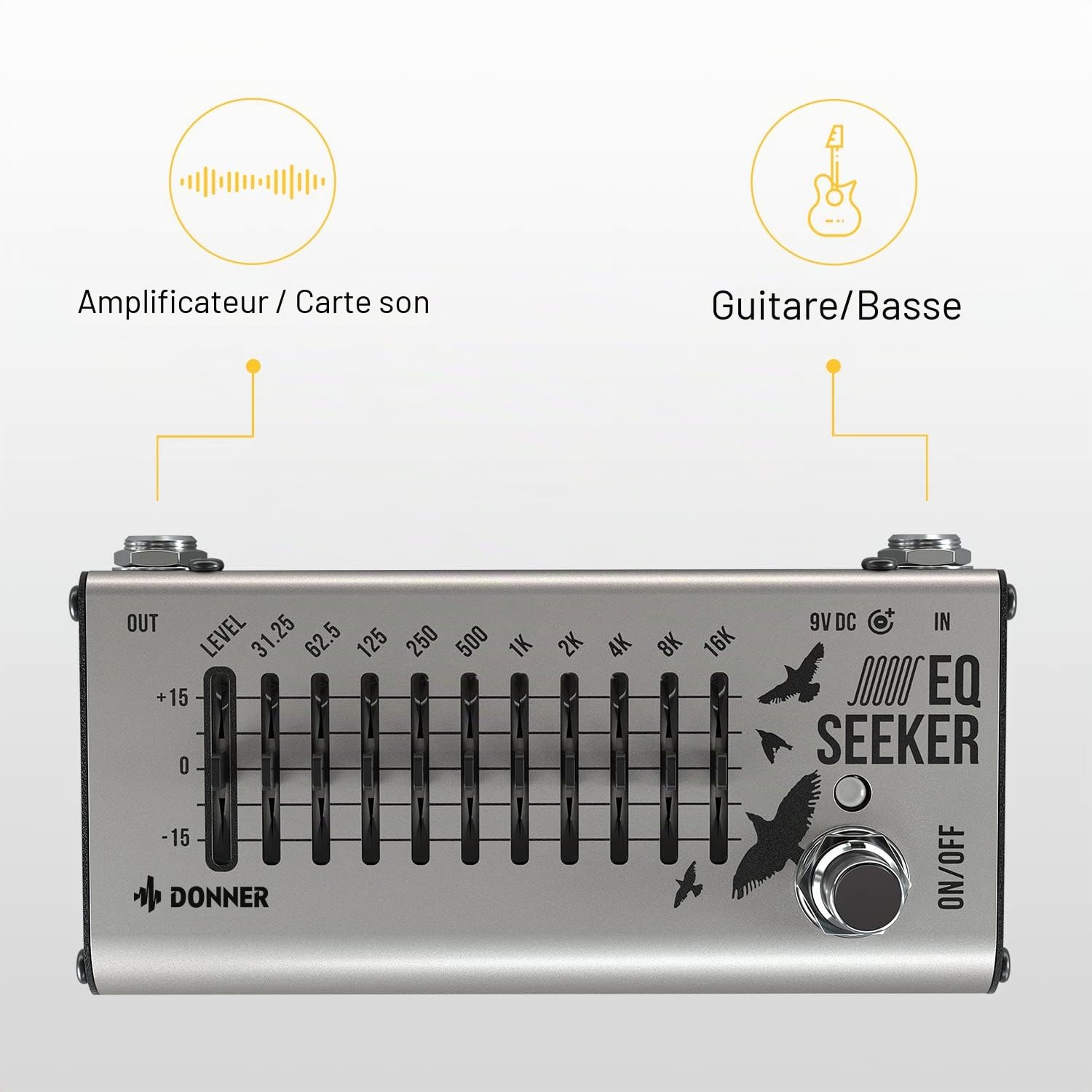 Pédale EQ Donner, égaliseur 10 bandes, EQ Seeker pour guitare et basse, true bypass