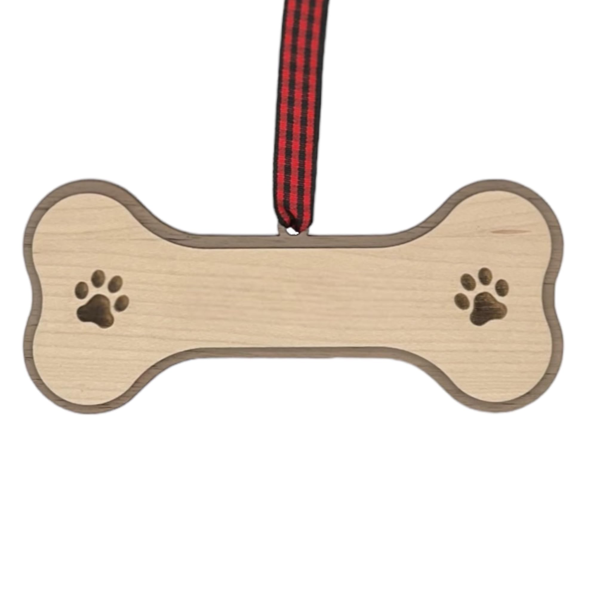 Paw Print Christmas Keepsake Ornament - Dog & Cat Pawprint Impressions, Wooden Hanging Decor, Pet Memorial by Woodlander Workshop (Dog Bone)