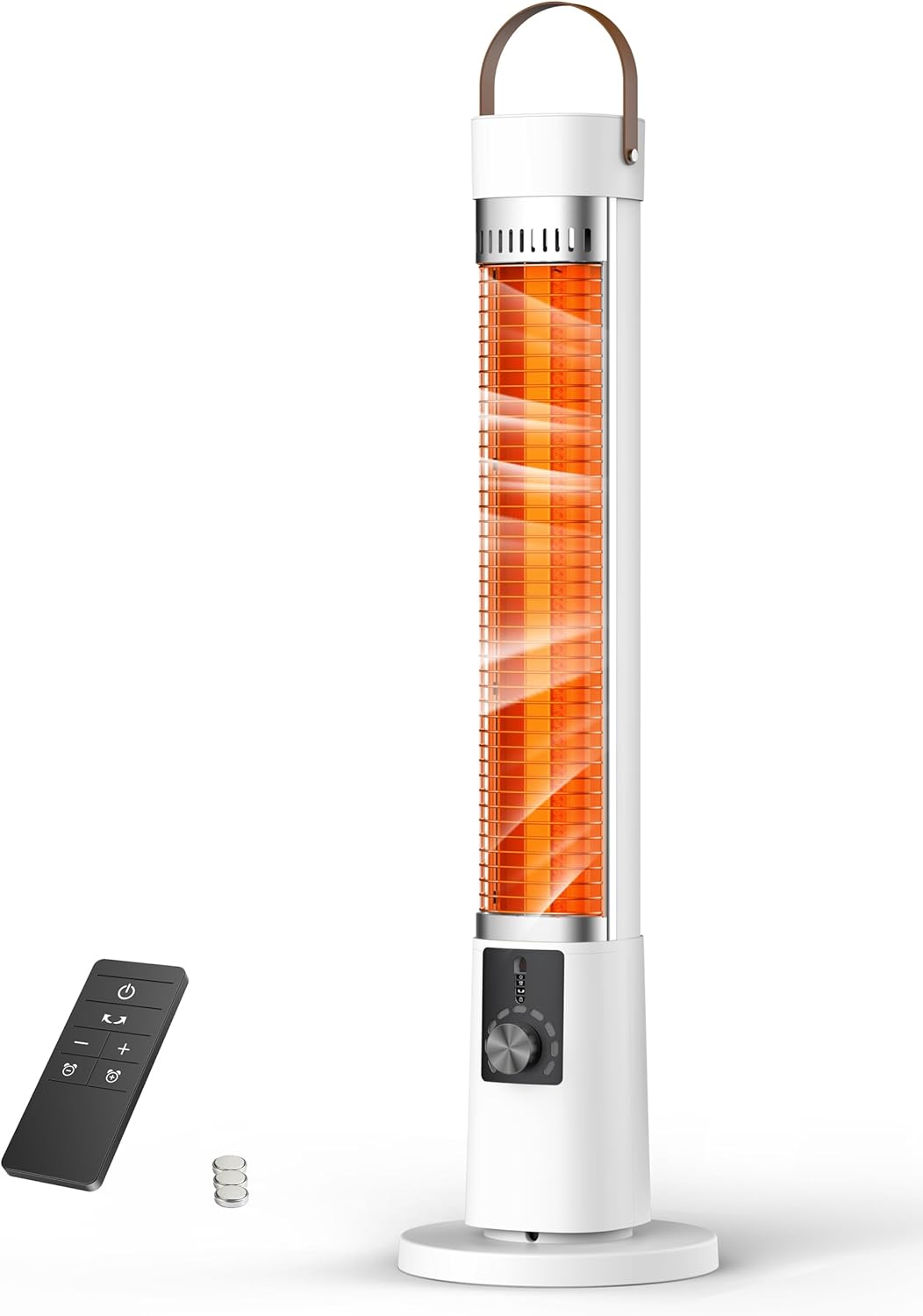 Electrical Patio Heater,9H Timer, 60° Oscillation, Moveable Area Heater for Out of doors, 11 Warmth Stage, Tip-Over/Overheating Safety, Security Lock，white-5