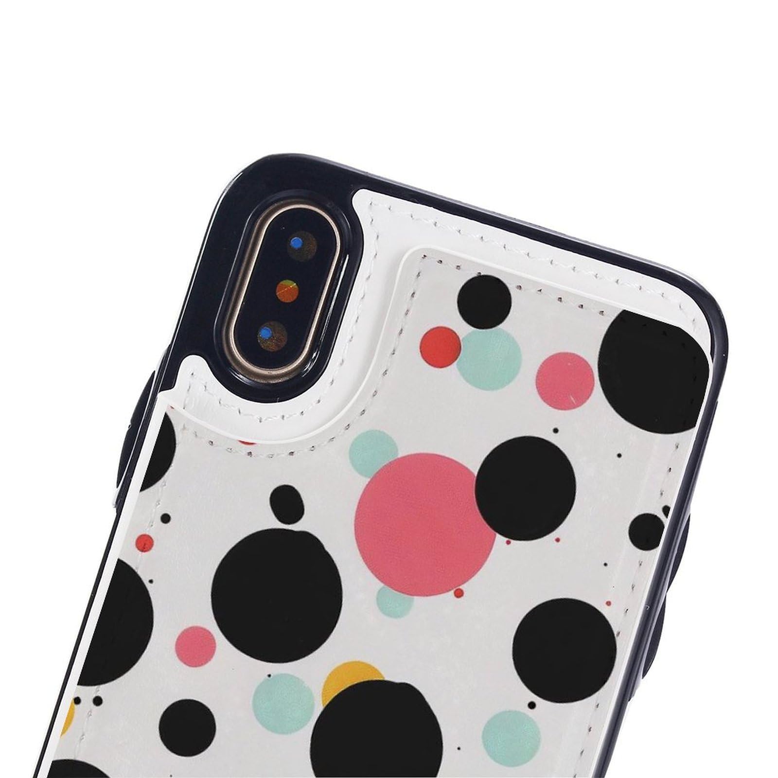 Etui portfelowe na iPhone'a X/XS, nadruki w kropki skórzane etui na telefon z klapką z przegródkami na karty