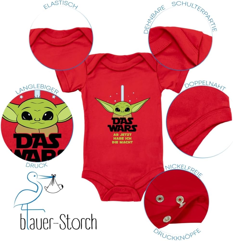 Blauer-Storch Baby Body in verschillende kleuren Star Wars Joda, Das Wars, ab jetzt habe Ich die Macht spreuk cadeau voor geboorte voor kleine kinderen korte mouwen biologisch katoen, camouflage, 6-12