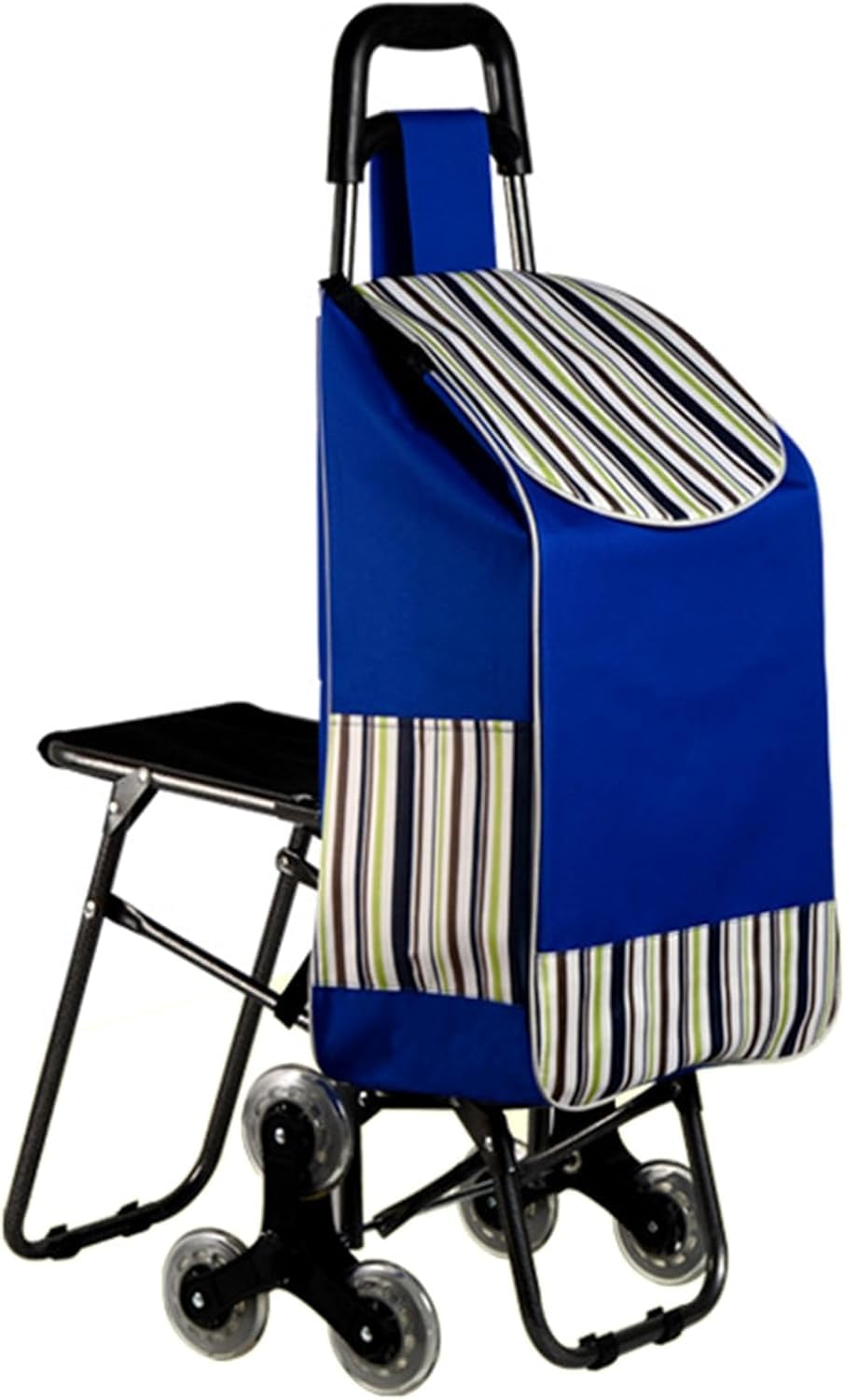Folding Shopping Trolley on 6 Wheels, Stair Climbing Shopping Cart, Grocery Trolley, Blue