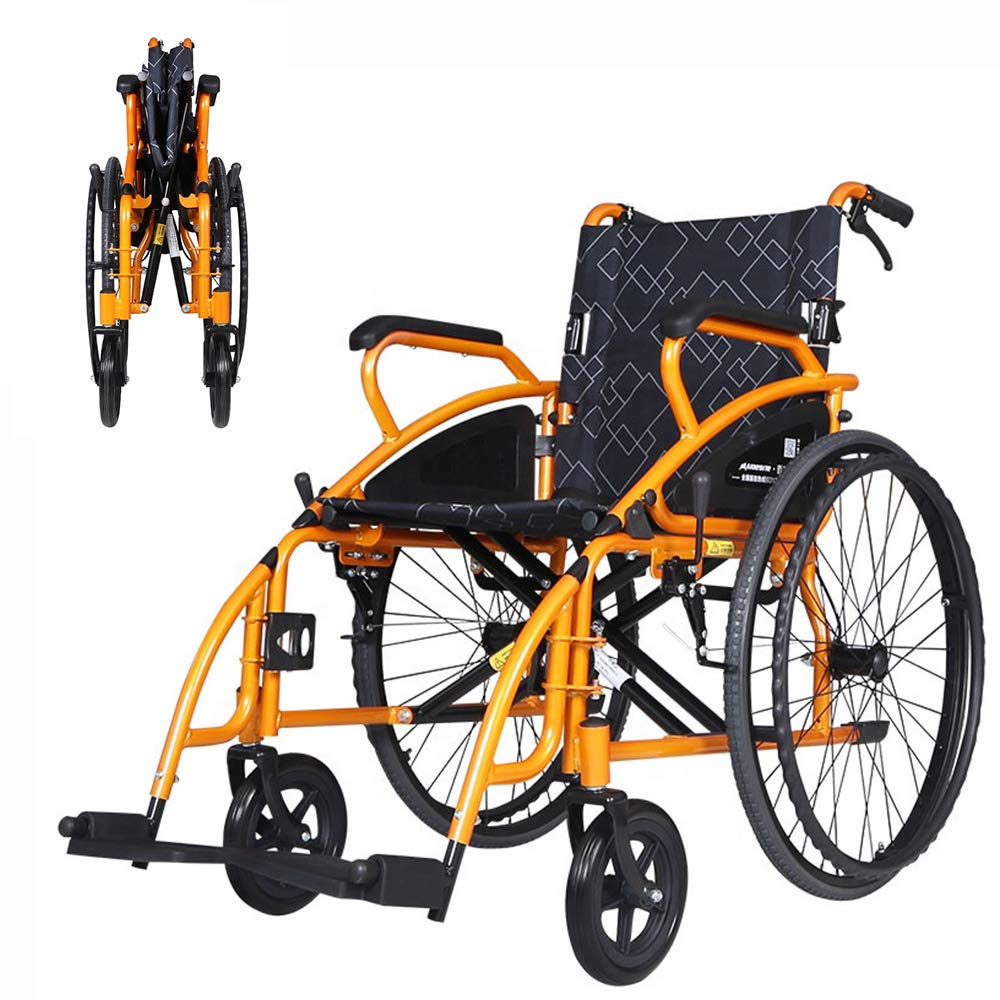 Silla de Ruedas Manual Ligera Y Plegable de 24 Pulgadas de Ancho, Silla de Ruedas, Silla Portátil de Viaje de Aluminio Plegable Y Ligera