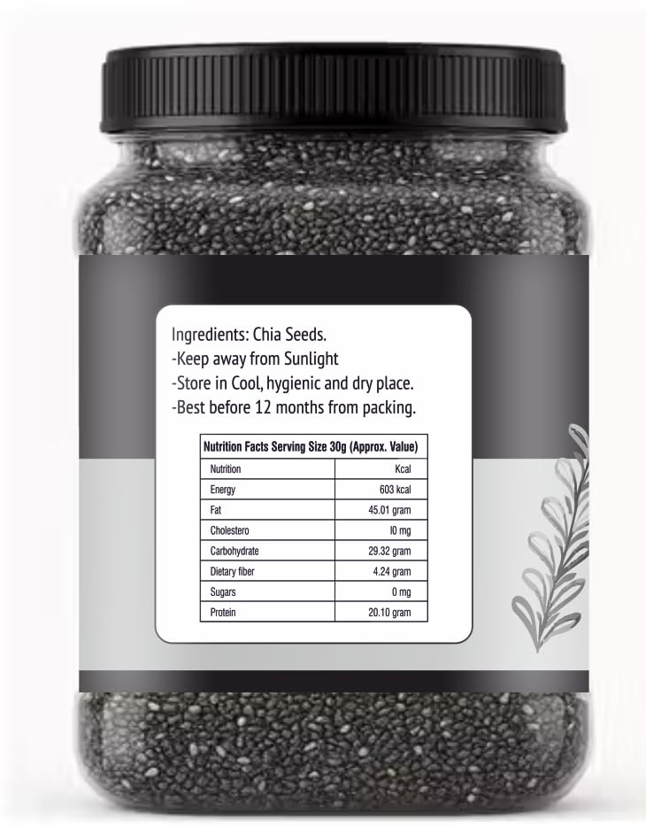Image of Pavitransh Premium Chia Seeds, Organic, Rich in Omega-3 and Fiber, Heart Friendly, Natural, 250g Jar (250gm)