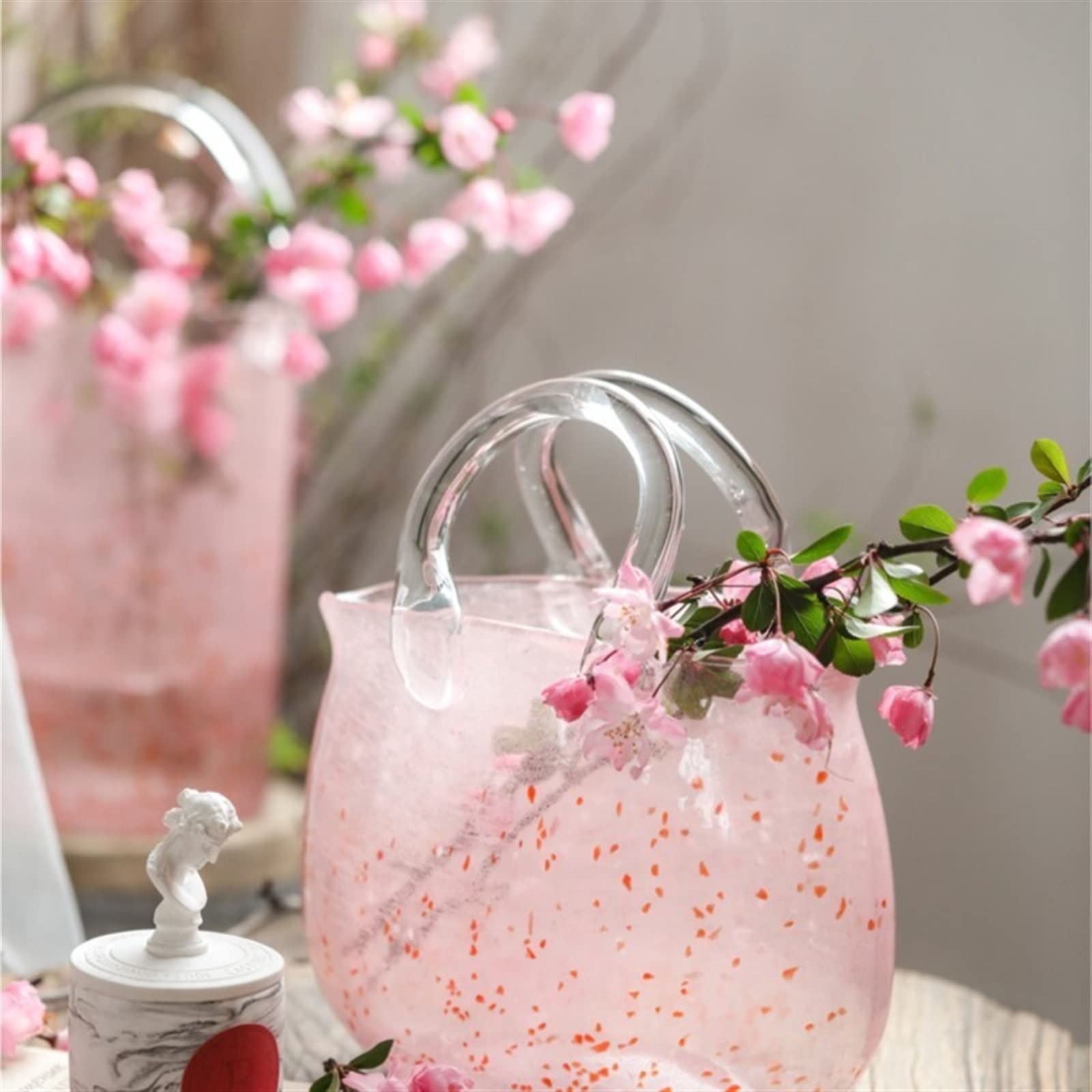 Wazon do dekoracji Różowe wiadro szklana torebka Home Decor wazon na kwiaty element dekoracyjny kreatywna gwiazda internetowa Ins stylowy hydroponiczny Retro(Średni)