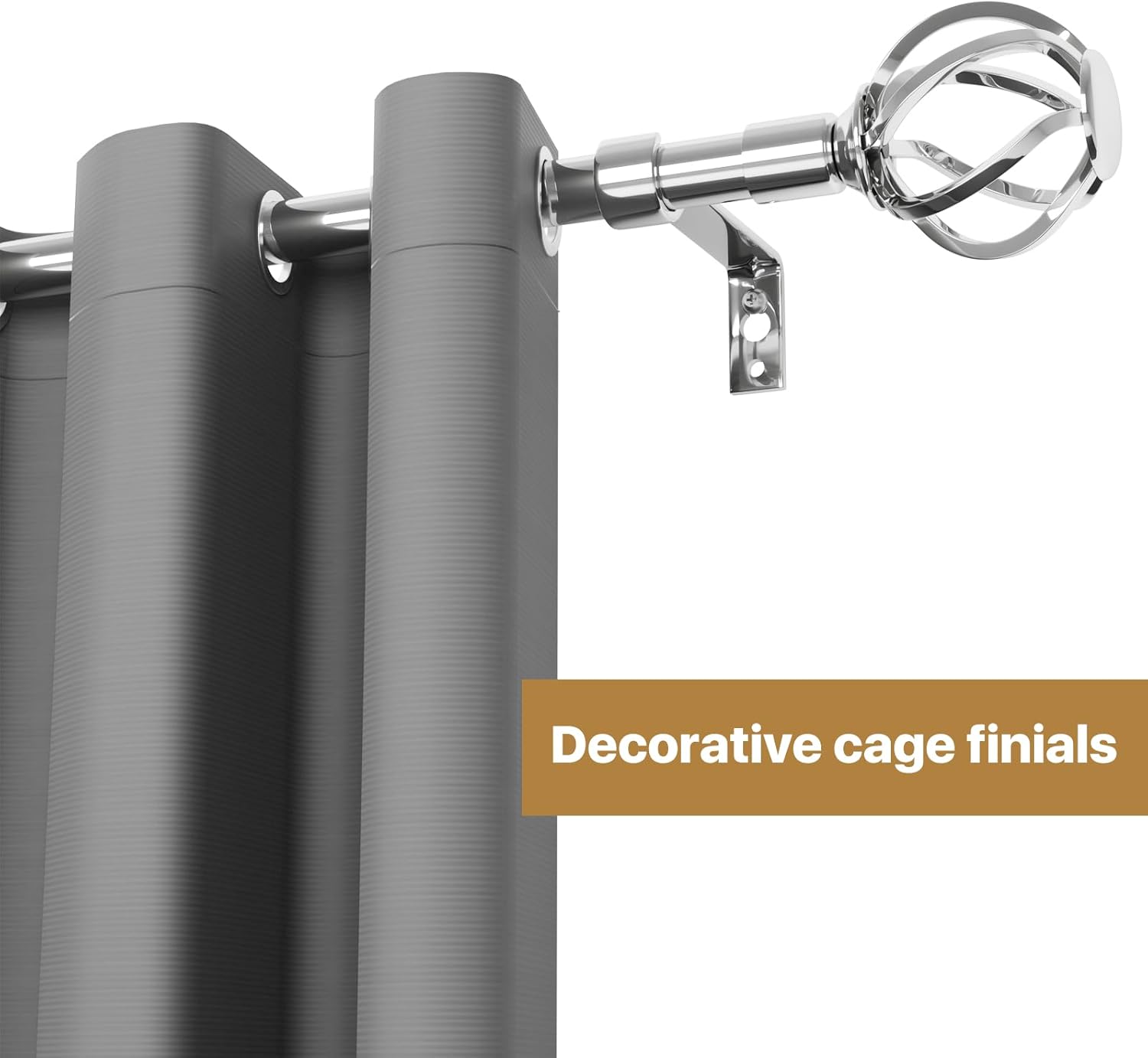 Silver Curtain Rods for Windows 32-50 inch with Twisted Cage Finials, Adjustable Curtain Rod Set with Brackets, Heavy Duty Curtain Rod for Bedroom, Living Room, Decorative 5/8" Diameter Curtain Rod 32 to 50 inch Silver