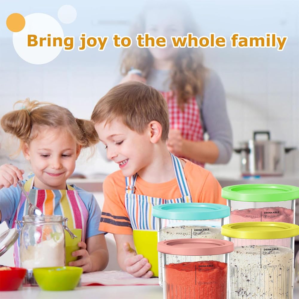 4x Ninja Creami Behälter 24oz Mit Deckel & Löffel - Spülmaschinenfest Für NC500/501 Series